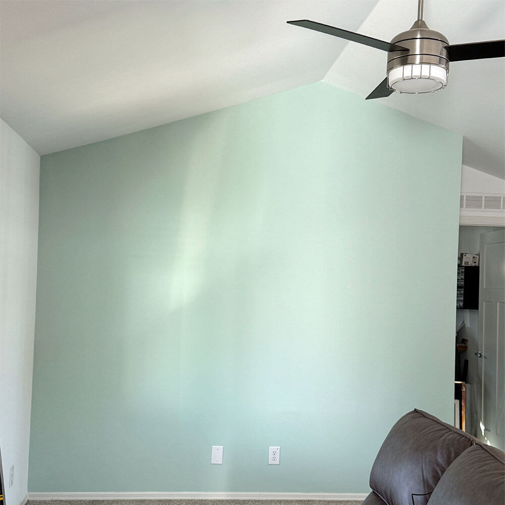 After picture of the Accent wall - painted in Slow Green color.